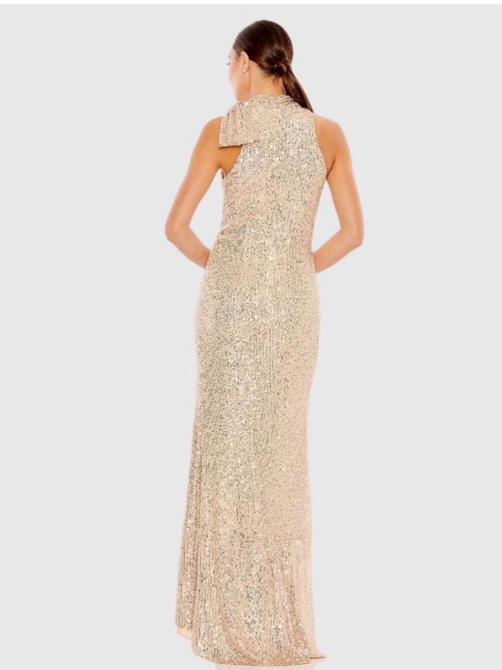 Ieena for Mac Duggal Elegant Rose Gold Sequin Halter Neck Evening Gown - Picture 3 of 8